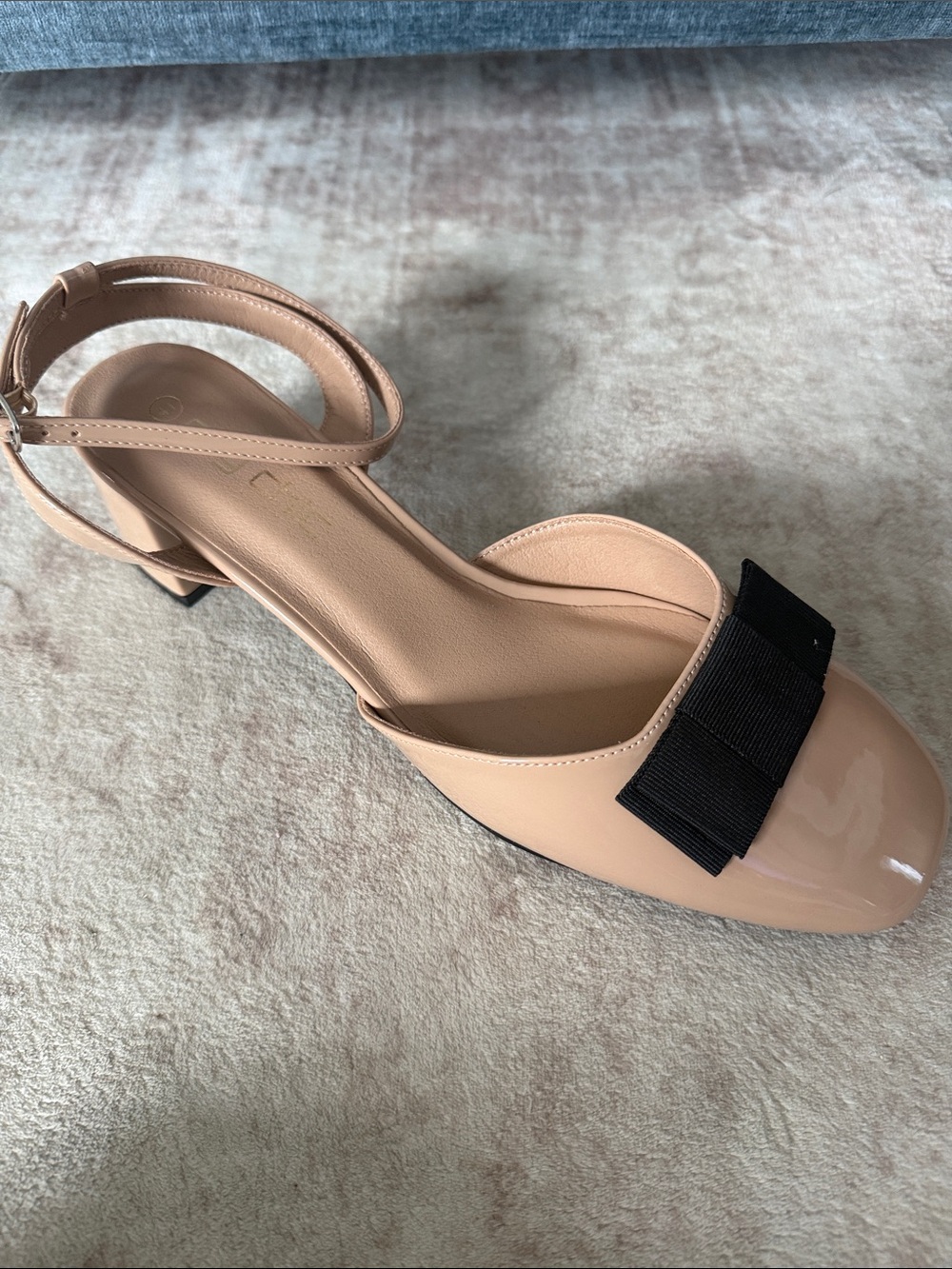 City Chic Nude Patent Slingback with Black Bow Accent